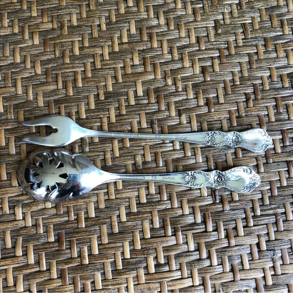 1847 Rogers Bros Heritage Condiment Set - Cocktail Fork & Sugar Sifter Spoon
